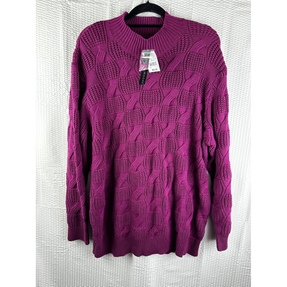 Presswick & Moore Women's Purple Mock Neck Cable‎ Knit Sweater 2X NWT